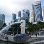 Singapore Merlion and skyline